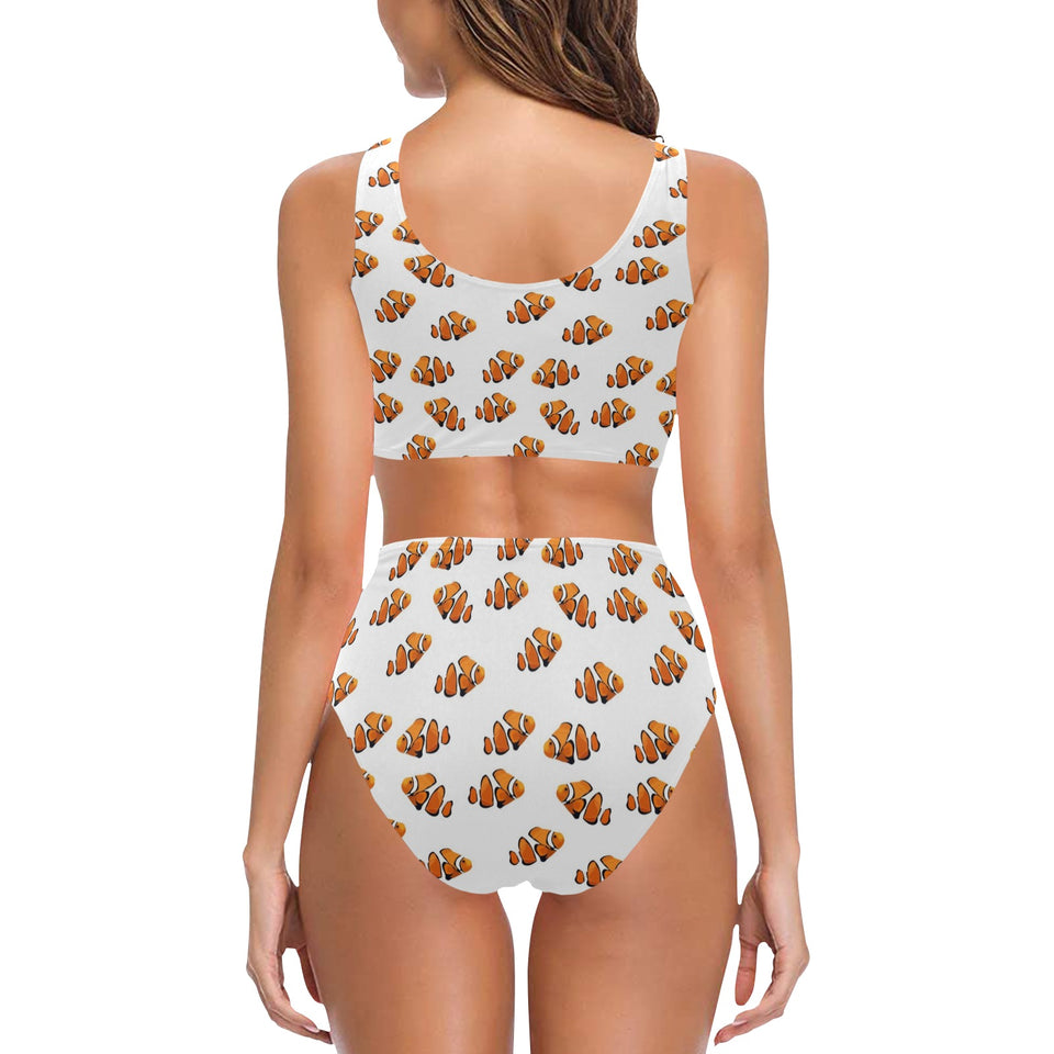 Clown Fish Pattern Print Design 03 Chest Bowknot High Waisted Bikini Swimsuit