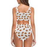 Clown Fish Pattern Print Design 03 Chest Bowknot High Waisted Bikini Swimsuit