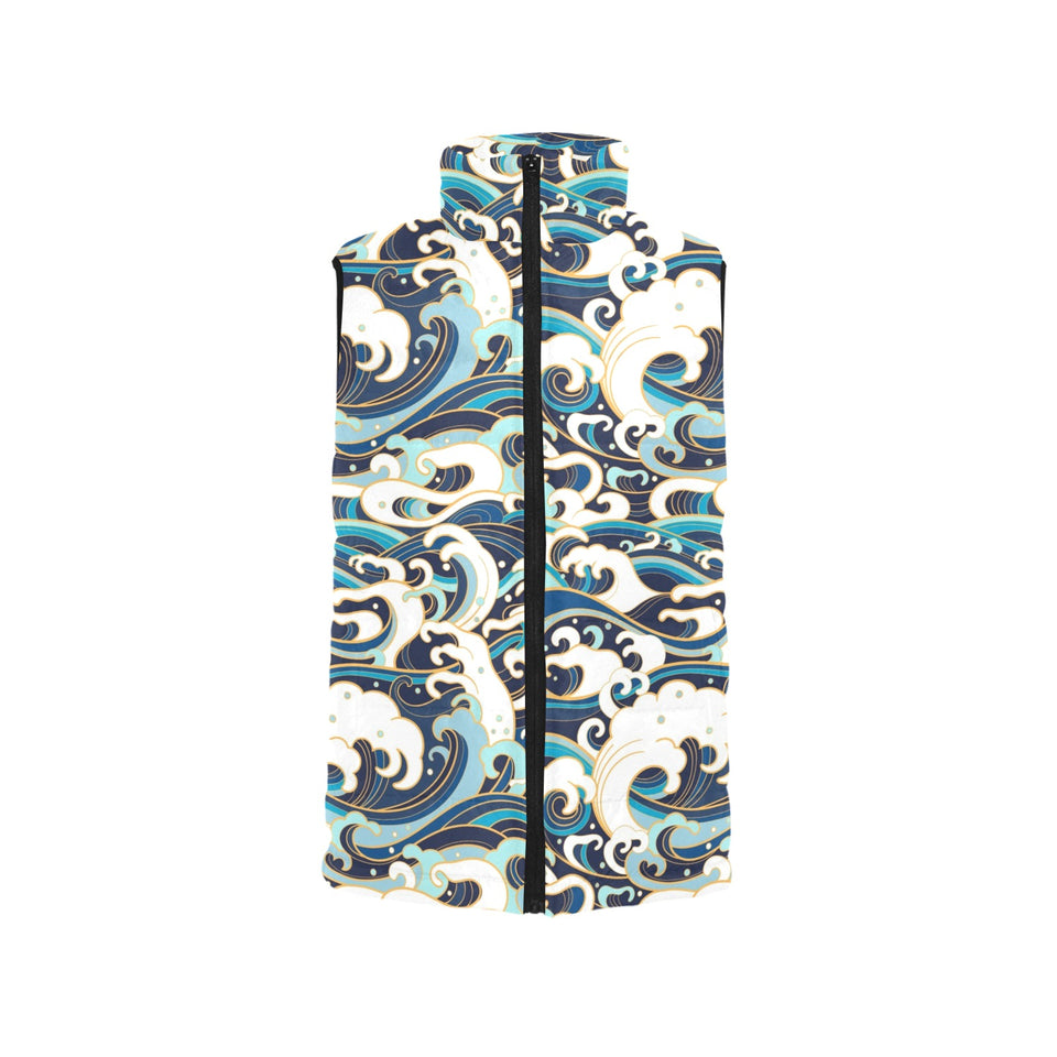 Japanese wave pattern Women's Padded Vest
