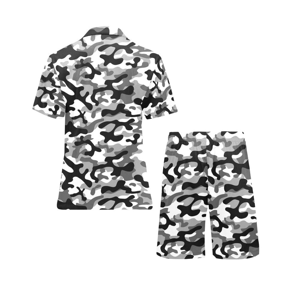 Black white camouflage pattern Men's V-Neck Short Pajama Set