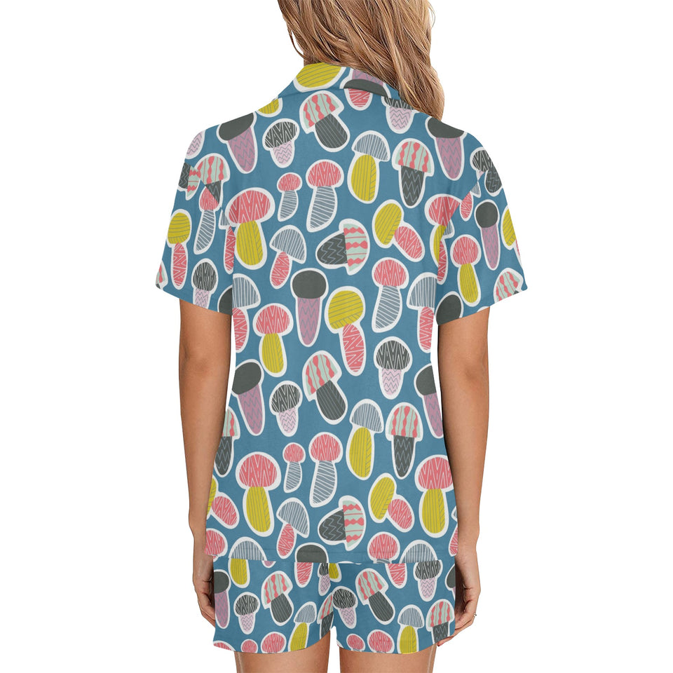 Colorful mushroom design pattern Women's V-Neck Short Pajama Set