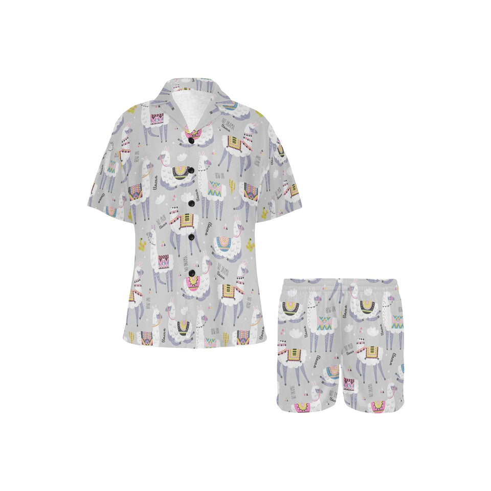 Cute Llama Alpaca pattern Women's V-Neck Short Pajama Set