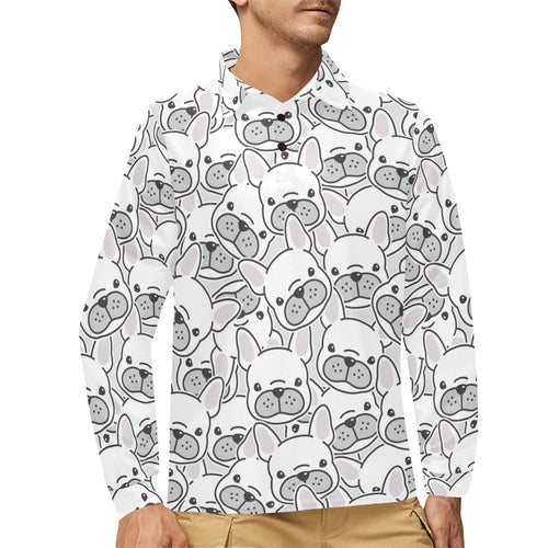 Cute french bulldog head pattern Men's Long Sleeve Polo Shirt