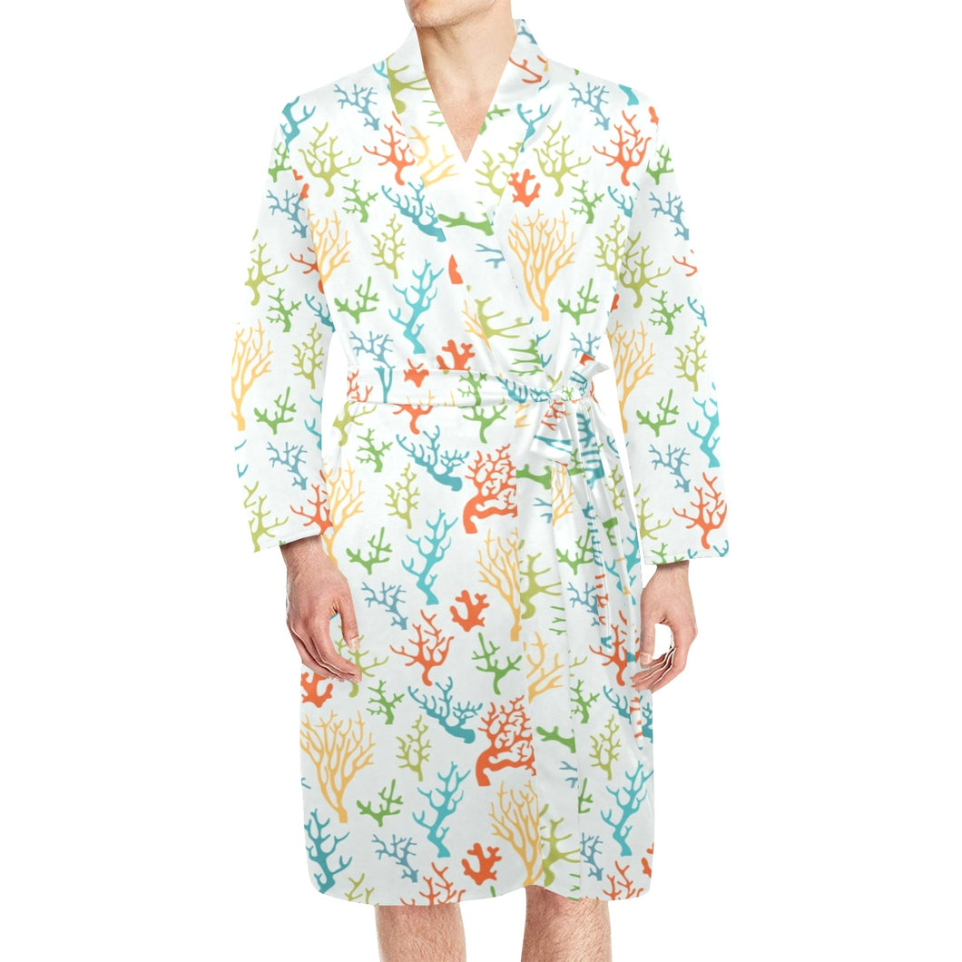 Coral Reef Pattern Print Design 02 Men's Long Sleeve Belted Night Robe