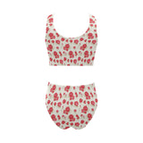 Rose Pattern Print Design 01 Chest Bowknot High Waisted Bikini Swimsuit