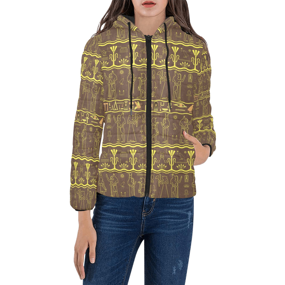 Egypt Hieroglyphics Pattern Print Design 03 Women's Padded Hooded Jacket