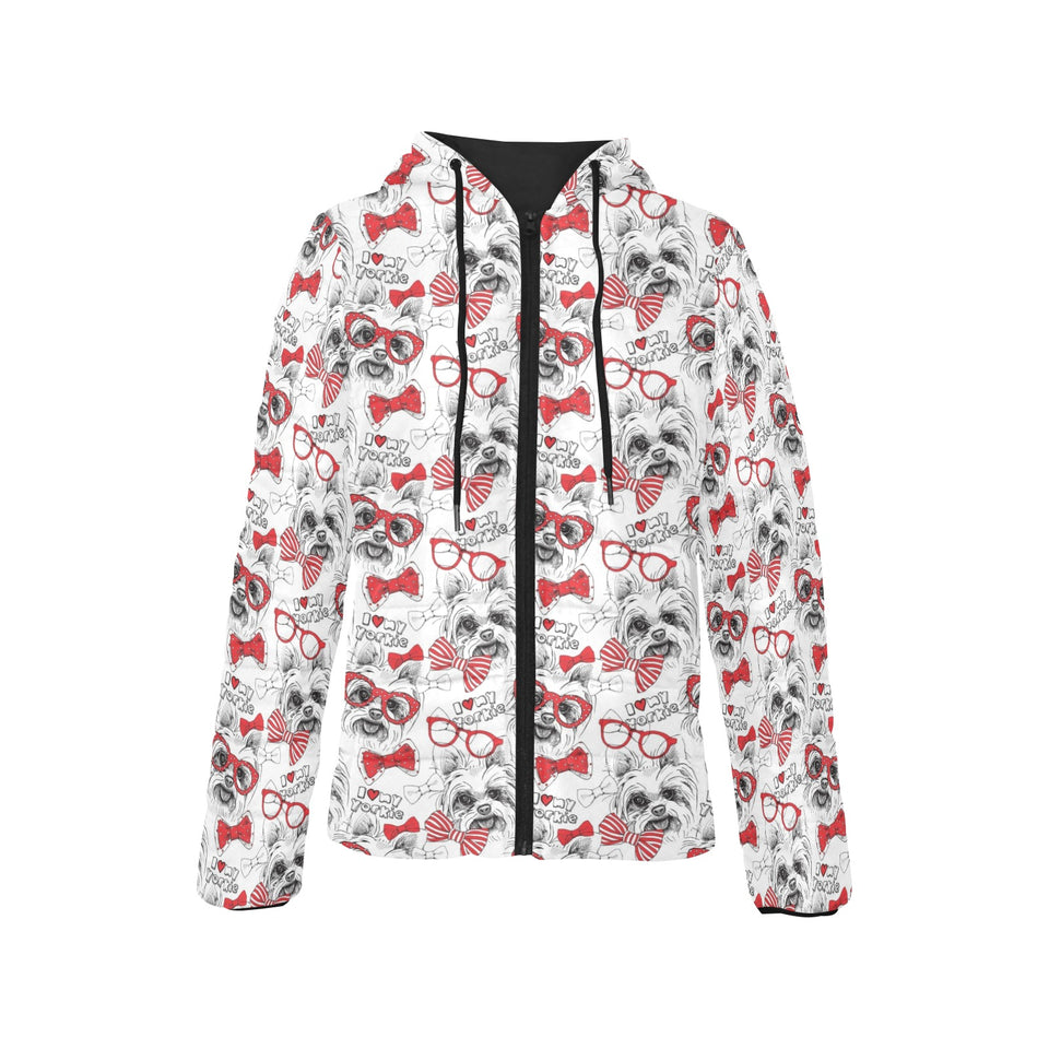 Yorkshire Terrier Pattern Print Design 04 Women's Padded Hooded Jacket