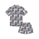 Skate Board Pattern Print Design 04 Kids' Boys' Girls' V-Neck Short Pajama Set