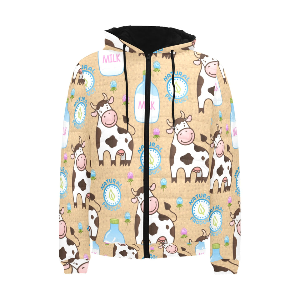 Cow bottle of milk pattern Men's Padded Hooded Jacket