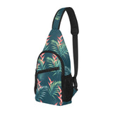 heliconia flowers, palm and monstera leaves on bla All Over Print Chest Bag