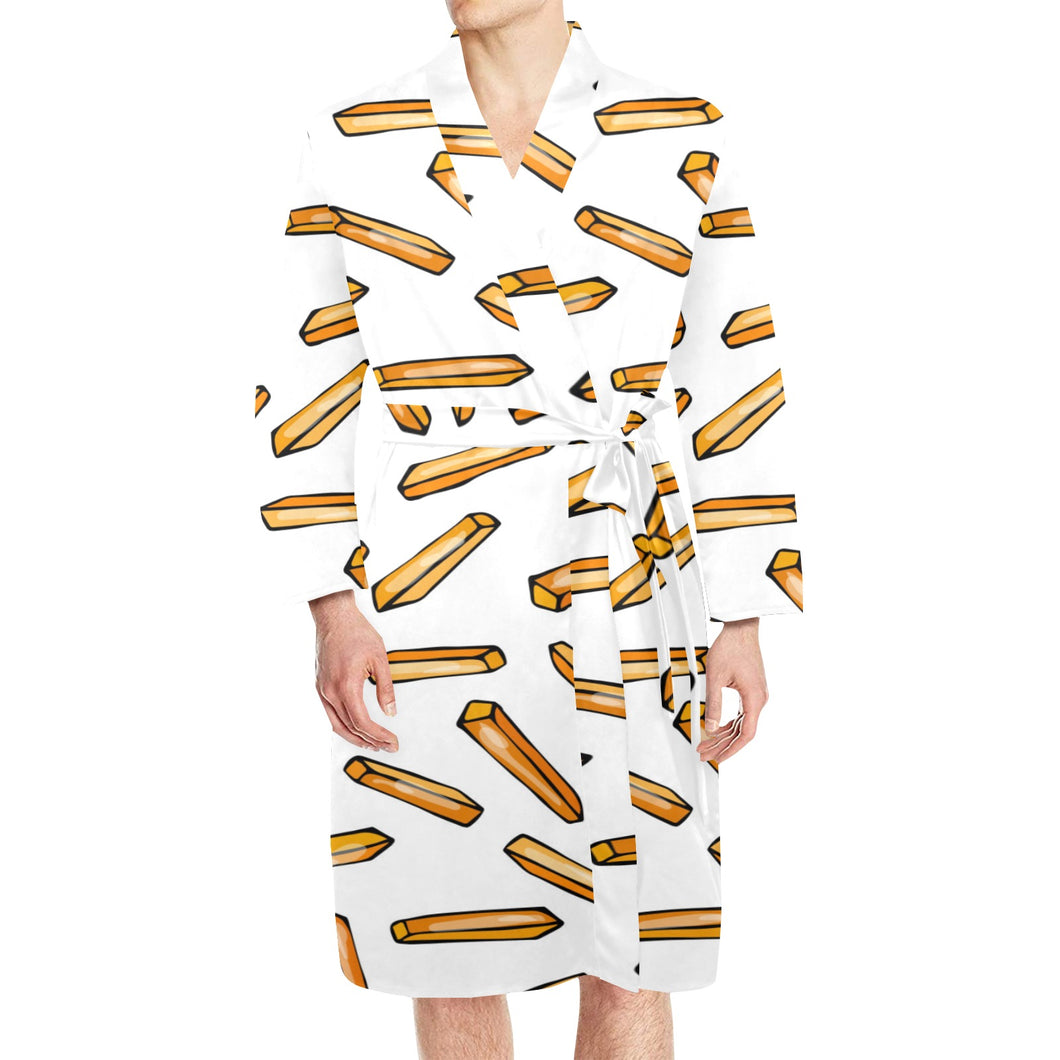 French fries potato pattern Men's Long Sleeve Belted Night Robe