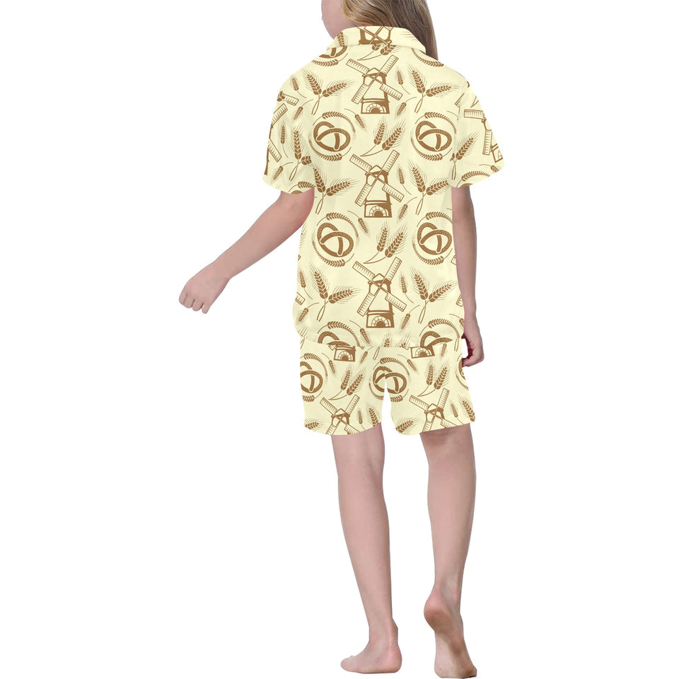 Windmill Wheat pattern Kids' Boys' Girls' V-Neck Short Pajama Set