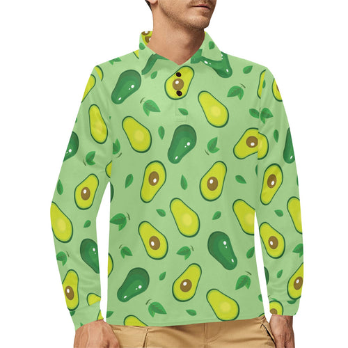 Avocado pattern green background Men's Long Sleeve Polo Shirt