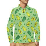 Avocado pattern green background Men's Long Sleeve Polo Shirt
