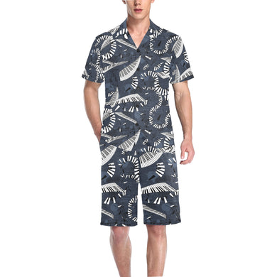 Piano Pattern Print Design 02 Men's V-Neck Short Pajama Set