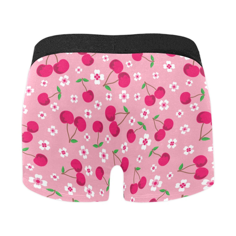 cherry flower pattern pink background Men's All Over Print Boxer Briefs Men's Underwear