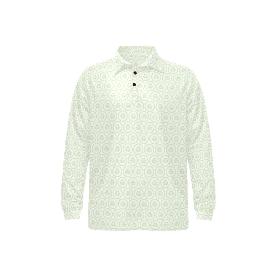 Cucumber pattern background Men's Long Sleeve Polo Shirt