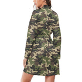 Dark Green camouflage pattern Women's Long Sleeve Belted Night Robe