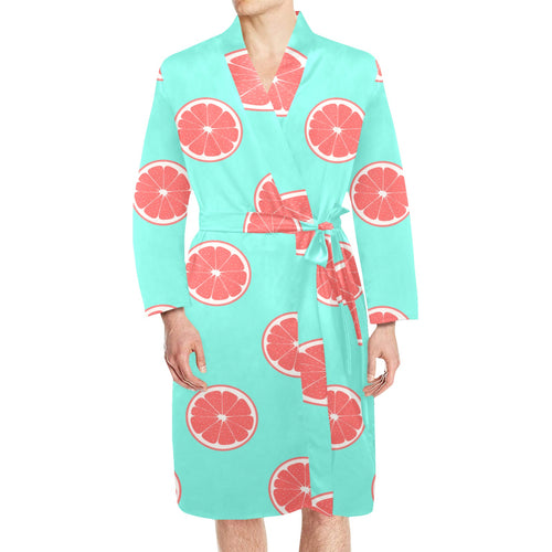 Grapefruit green background Men's Long Sleeve Belted Night Robe