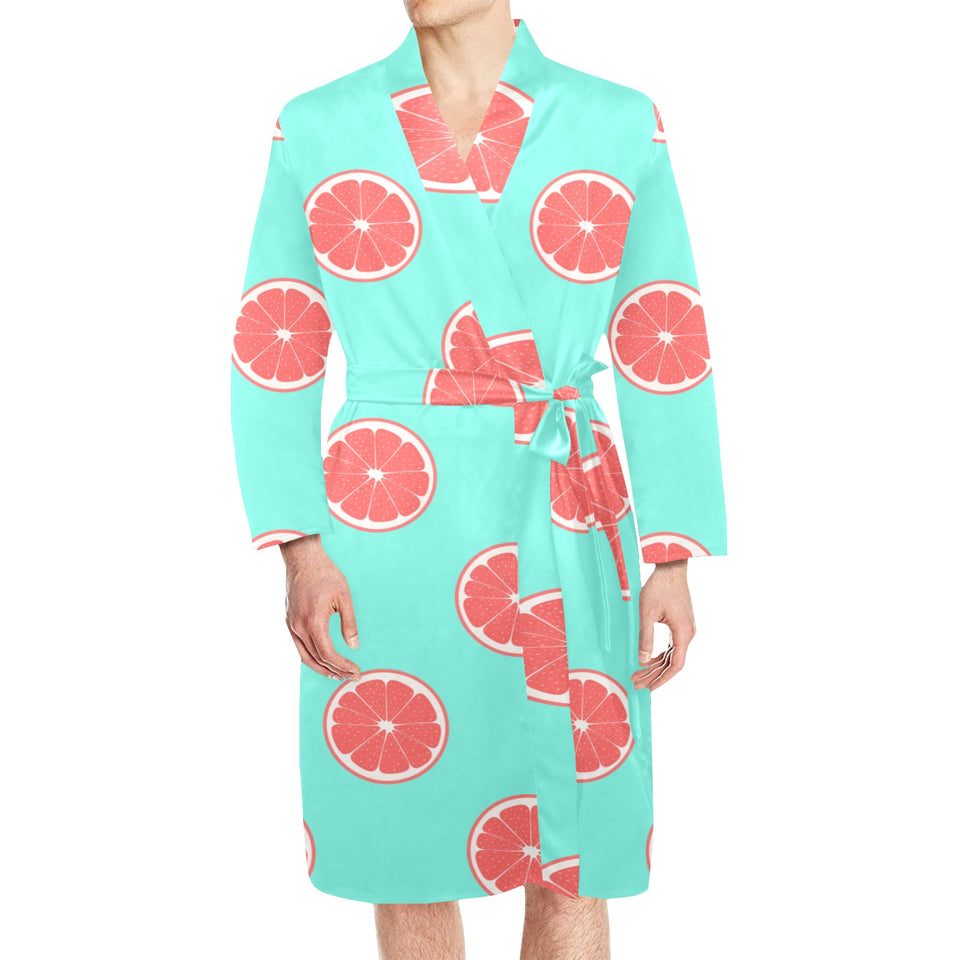 Grapefruit green background Men's Long Sleeve Belted Night Robe