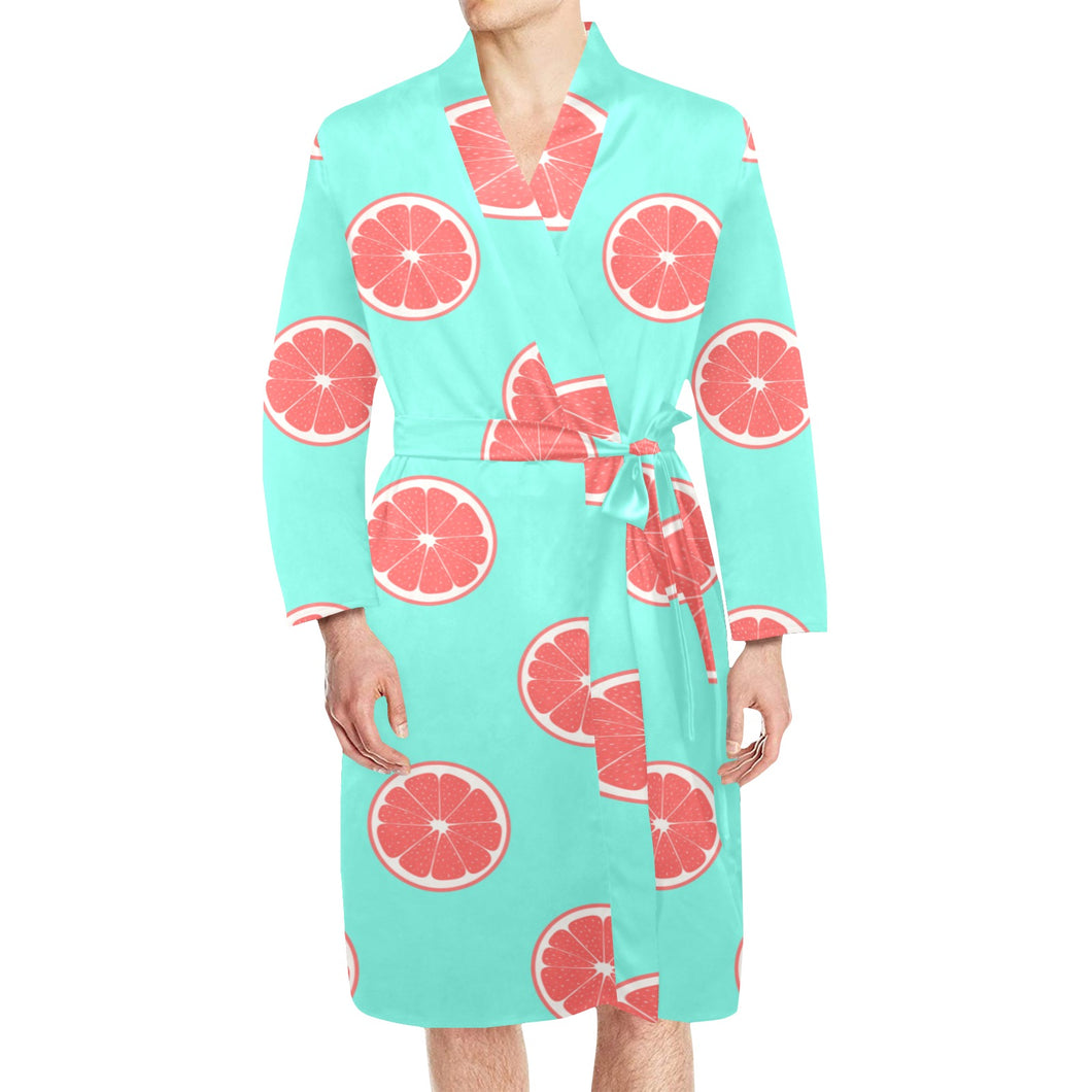 Grapefruit green background Men's Long Sleeve Belted Night Robe