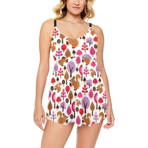Squirrel Pattern Print Design 02 Chest Sexy Pleated Two Piece Swim Dress