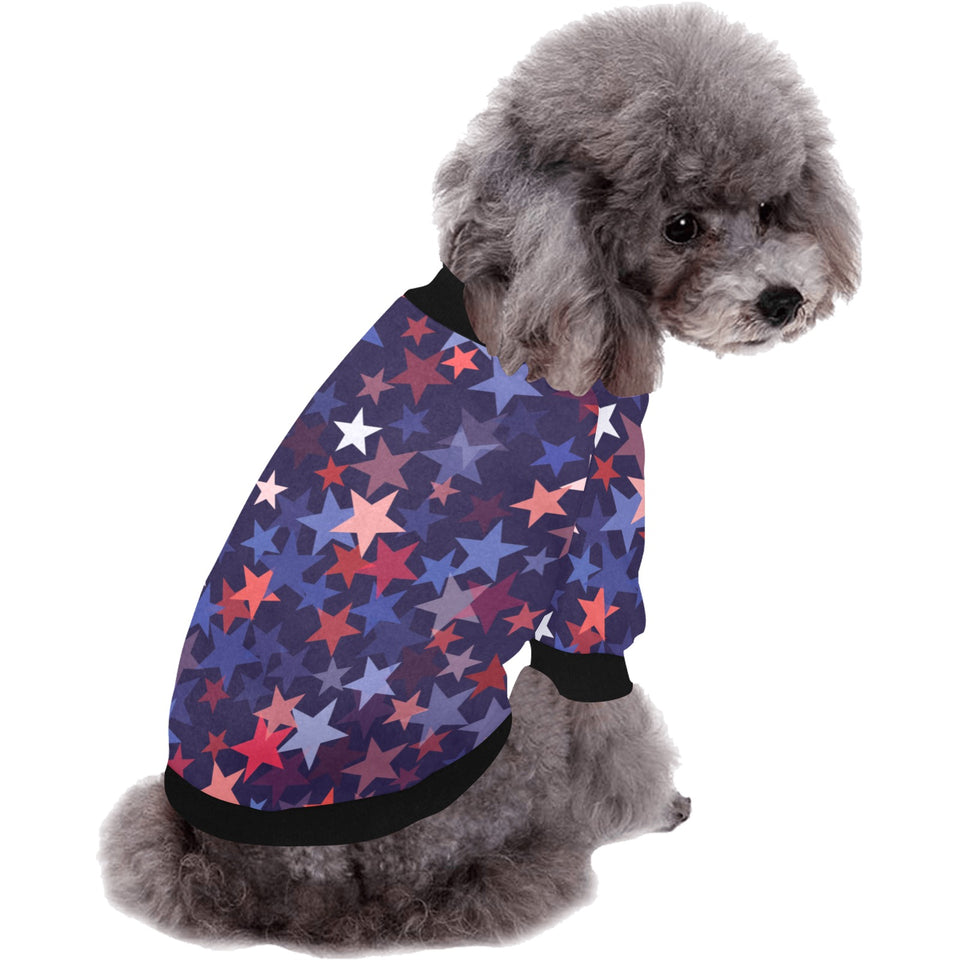 Red blue star pattern All Over Print Pet Dog Round Neck Fuzzy Shirt