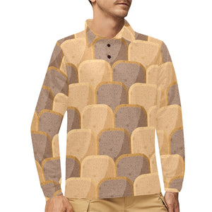 Bread Toast Pattern Print Design 04 Men's Long Sleeve Polo Shirt