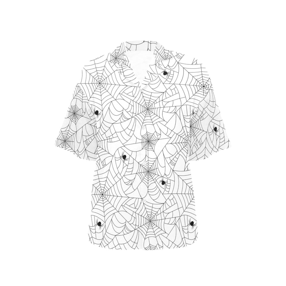Spider web cobweb pattern white background Women's All Over Print Hawaiian Shirt