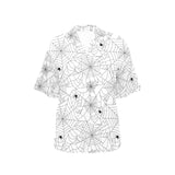 Spider web cobweb pattern white background Women's All Over Print Hawaiian Shirt