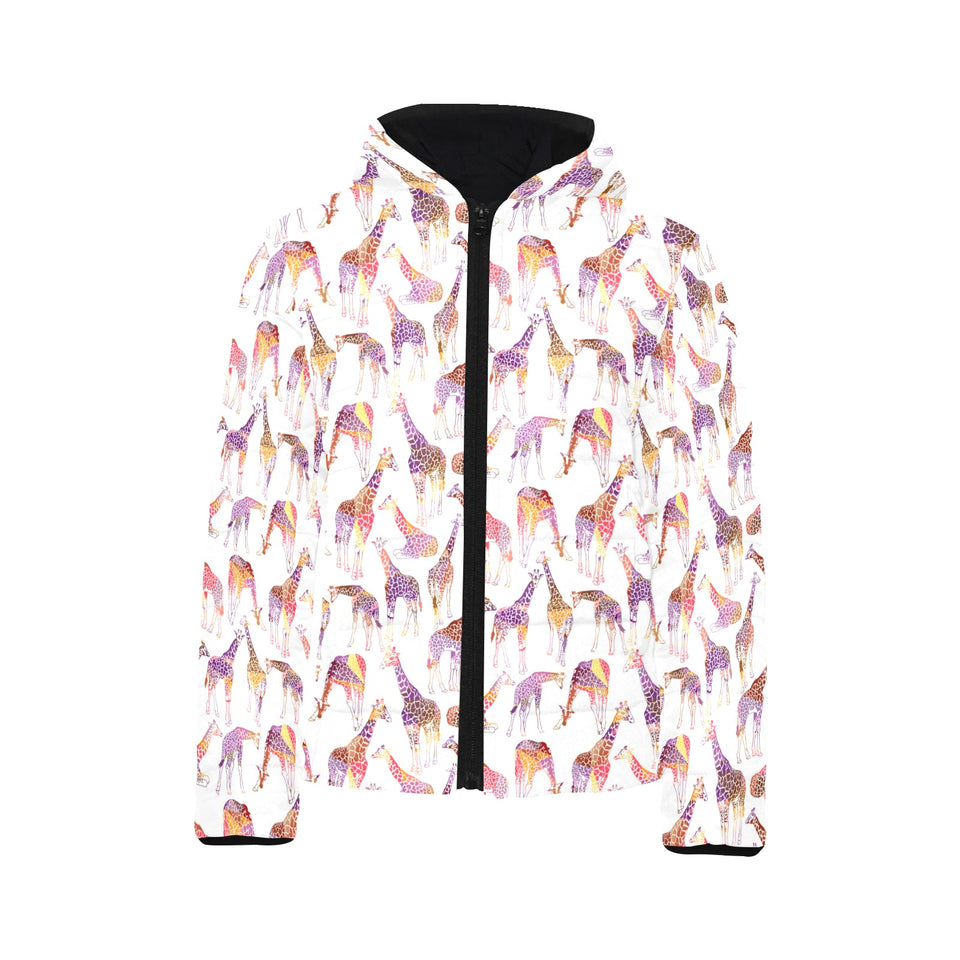 Giraffe Pattern Print Design 02 Kids' Boys' Girls' Padded Hooded Jacket