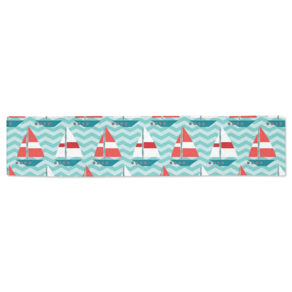 Red White sailboat wave background Table Runner