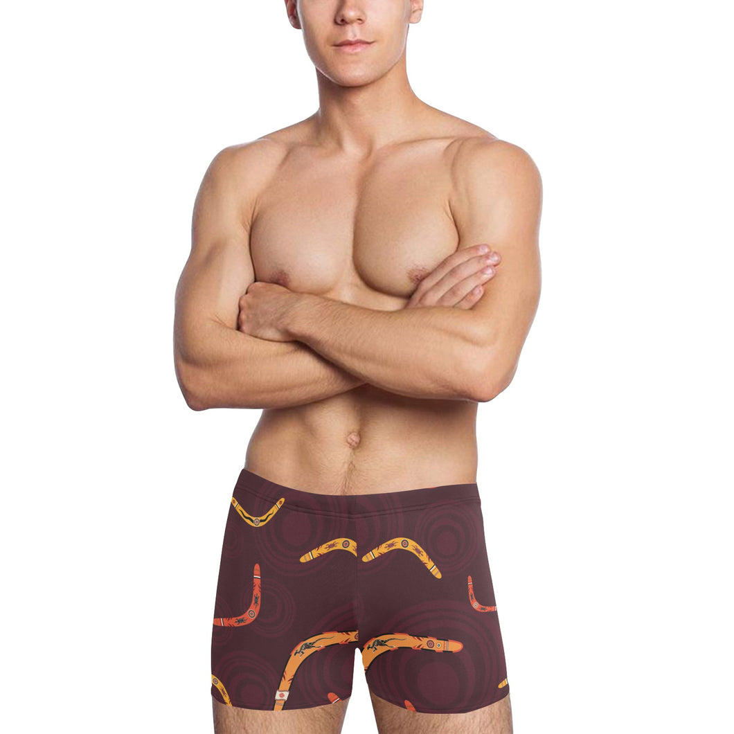 Boomerang Australian aboriginal ornament circle bl Men's Swimming Trunks