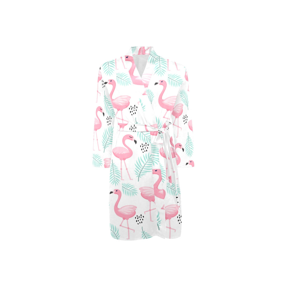 Cute flamingo pattern Men's Long Sleeve Belted Night Robe
