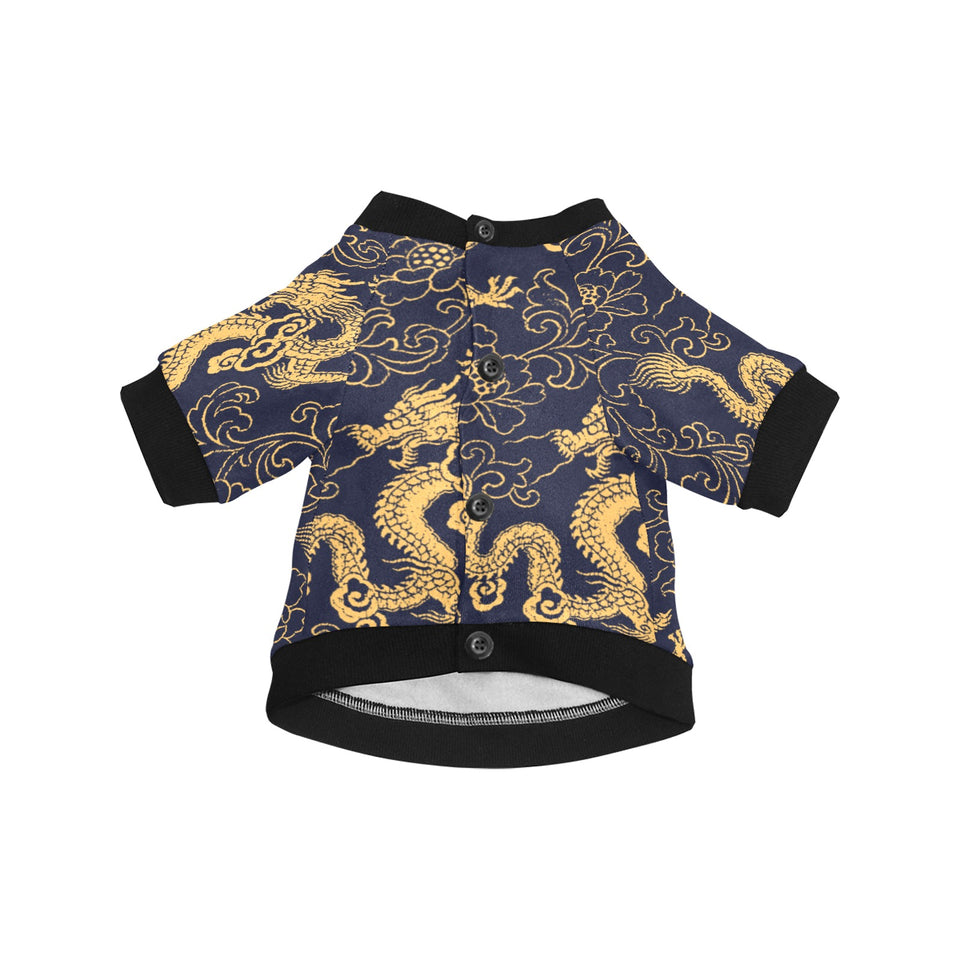 Gold dragon pattern All Over Print Pet Dog Round Neck Fuzzy Shirt