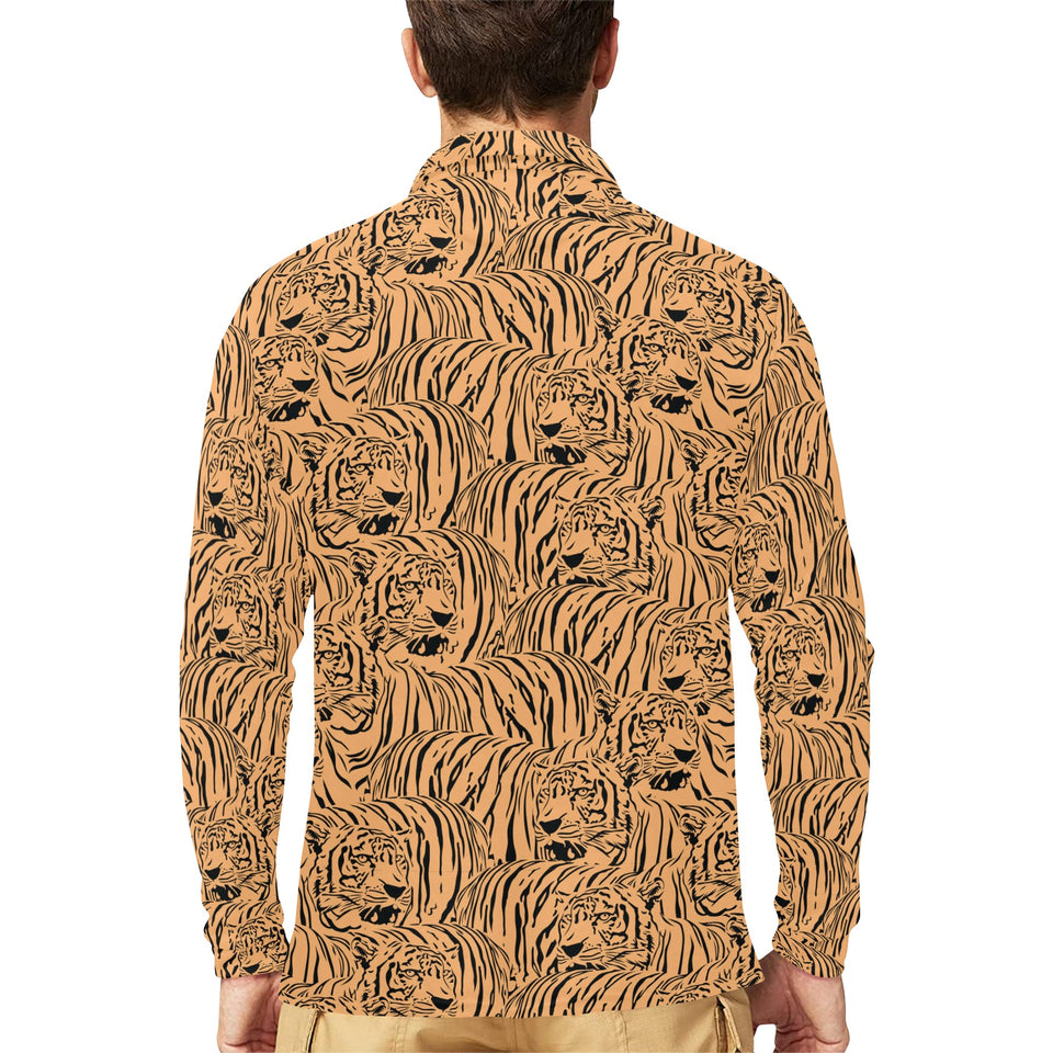 Bengal tigers pattern Men's Long Sleeve Polo Shirt