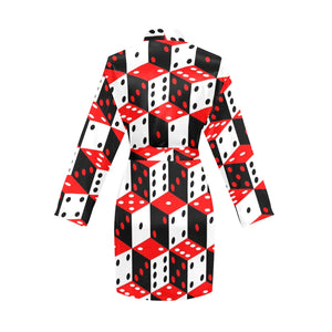 Dice Pattern Print Design 02 Women's Long Sleeve Belted Night Robe