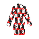 Dice Pattern Print Design 02 Women's Long Sleeve Belted Night Robe