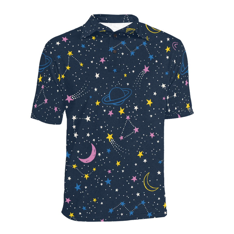 space pattern with planets, comets, constellations Men's All Over Print Polo Shirt
