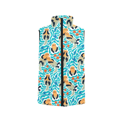 Cute sea otters fishe sea urchin pattern Men's Padded Vest