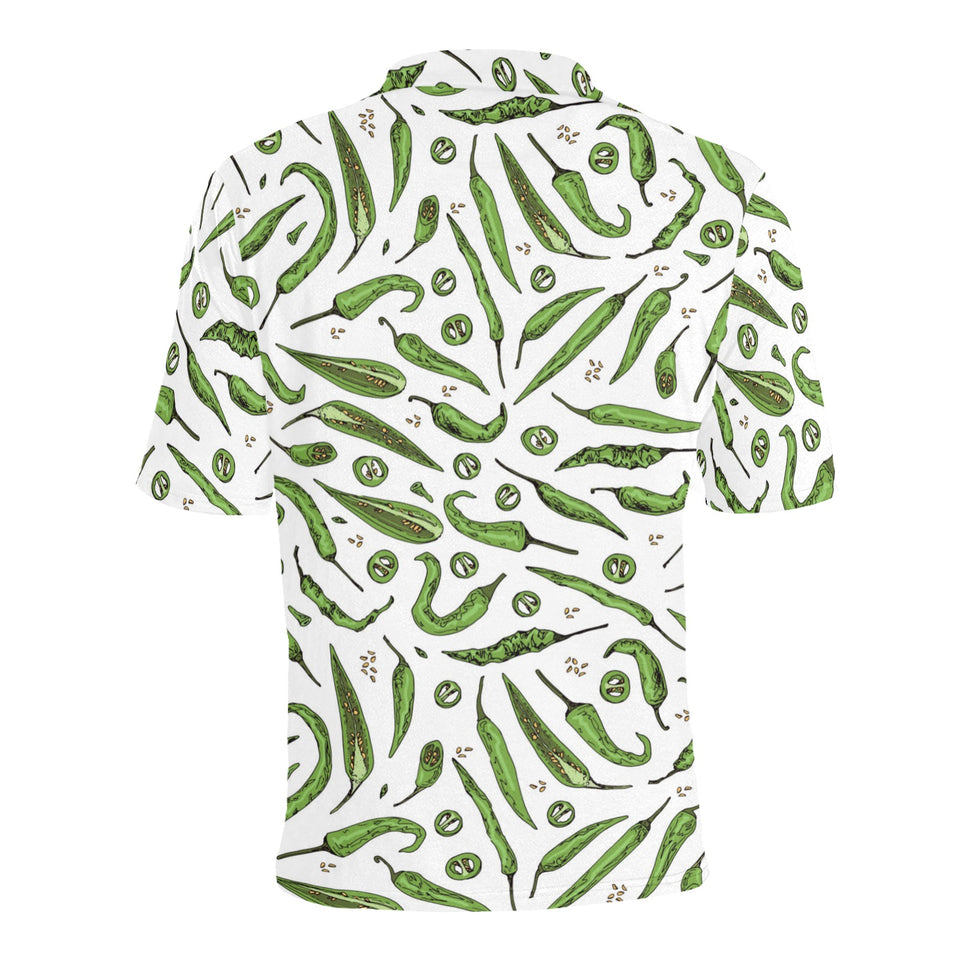 Hand drawn sketch style green Chili peppers patter Men's All Over Print Polo Shirt