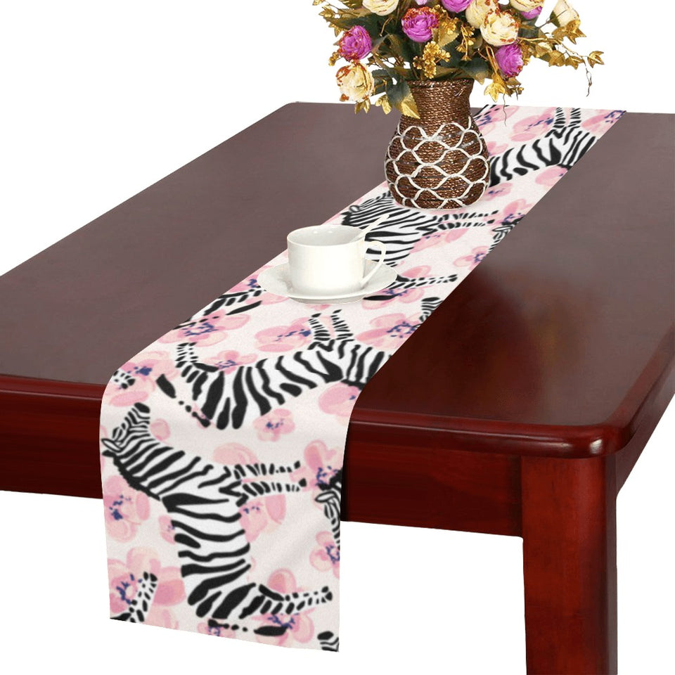 Zebra pink flower background Table Runner