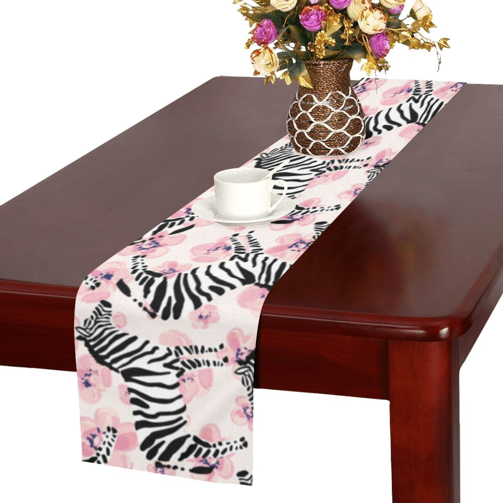 Zebra pink flower background Table Runner