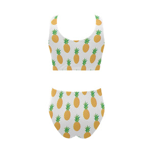 Pineapples pattern Chest Bowknot High Waisted Bikini Swimsuit