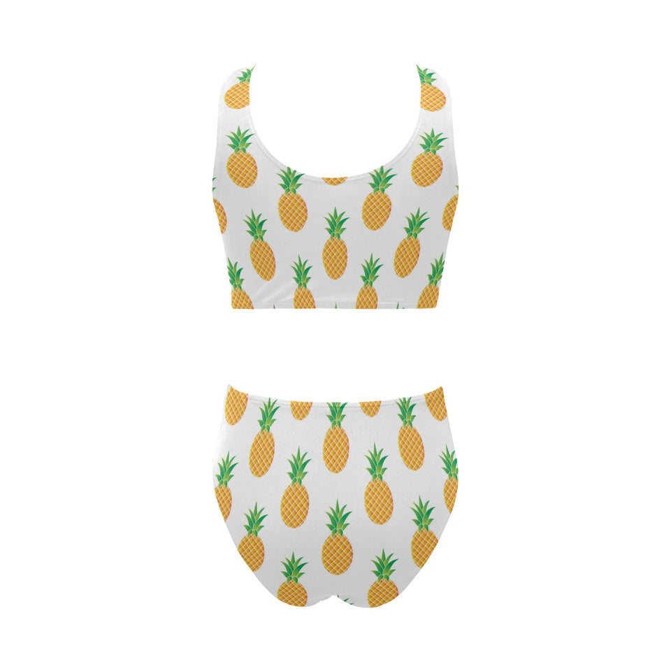 Pineapples pattern Chest Bowknot High Waisted Bikini Swimsuit