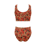 Fire flame pattern Chest Bowknot High Waisted Bikini Swimsuit