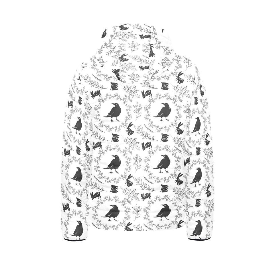 Crows floral wreath rabbit pattern Kids' Boys' Girls' Padded Hooded Jacket