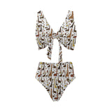 Giraffe Pattern Print Design 05 Chest Bowknot High Waisted Bikini Swimsuit