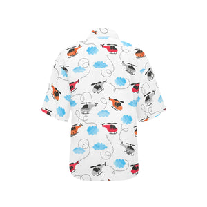 Watercolor helicopter cloud pattern Women's All Over Print Hawaiian Shirt