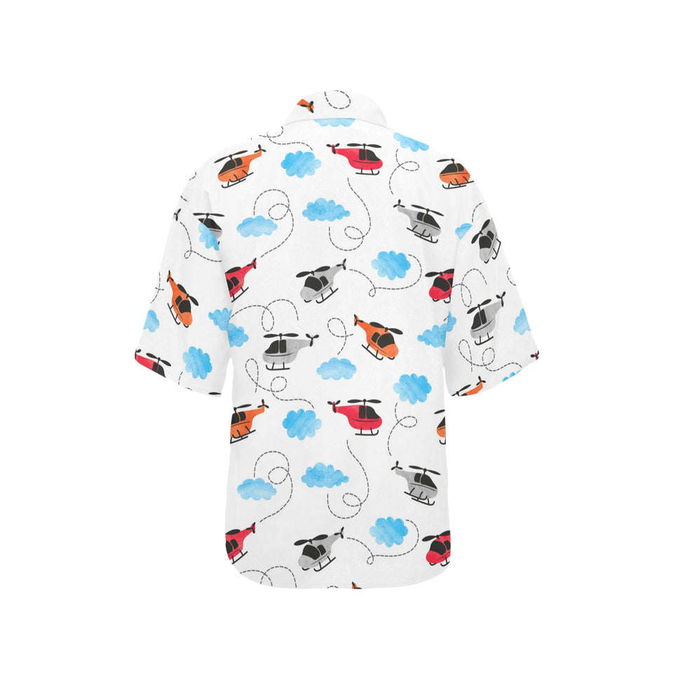 Watercolor helicopter cloud pattern Women's All Over Print Hawaiian Shirt
